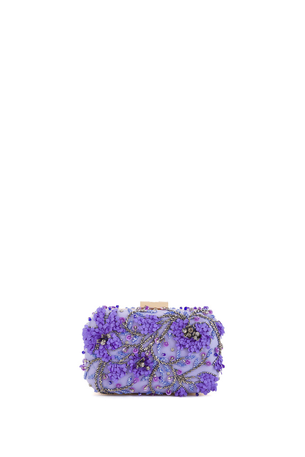 Mini clutch bag embroidered with flowers and rhinestones - Elisabetta Franchi® Outlet