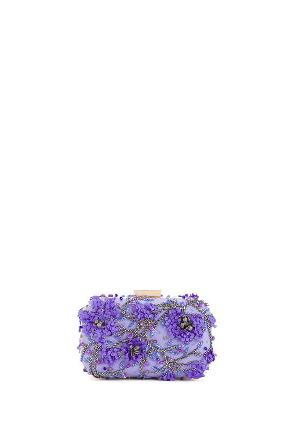 Mini clutch bag embroidered with flowers and rhinestones - Elisabetta Franchi® Outlet