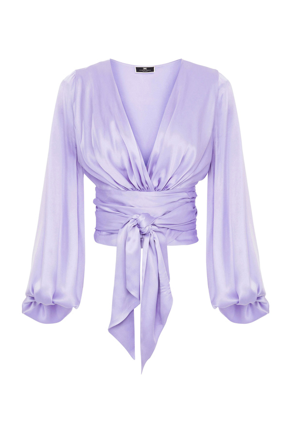 Camisa de raso de seda con moño - Elisabetta Franchi® Outlet
