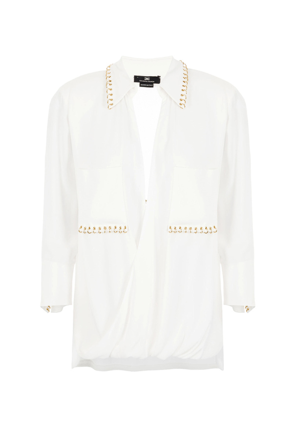 Crossed blouse with light gold studs - Elisabetta Franchi® Outlet