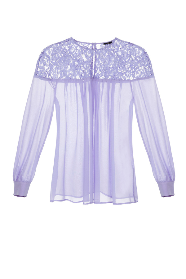 Camisa de georgette de seda con encaje - Elisabetta Franchi® Outlet
