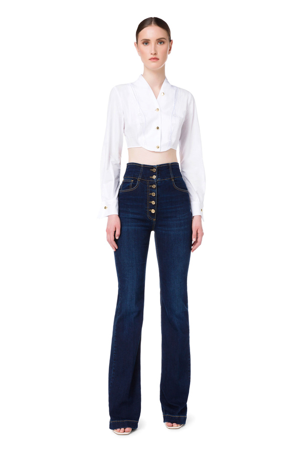Short blouse with embroidered ascot tie - Elisabetta Franchi® Outlet