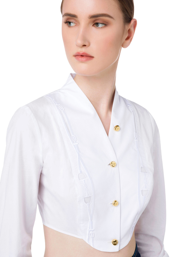 Short blouse with embroidered ascot tie - Elisabetta Franchi® Outlet