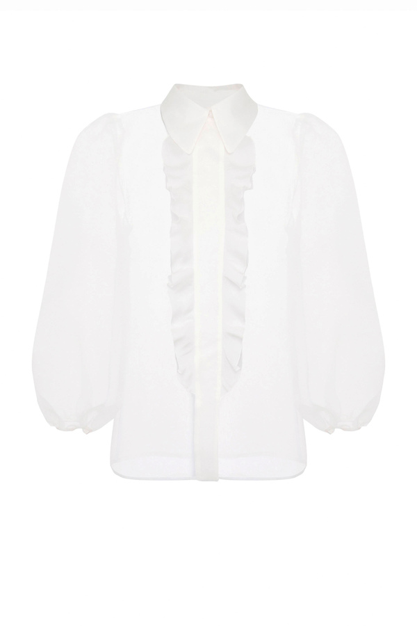 Camisa de organdí transparente y vuelos - Elisabetta Franchi® Outlet