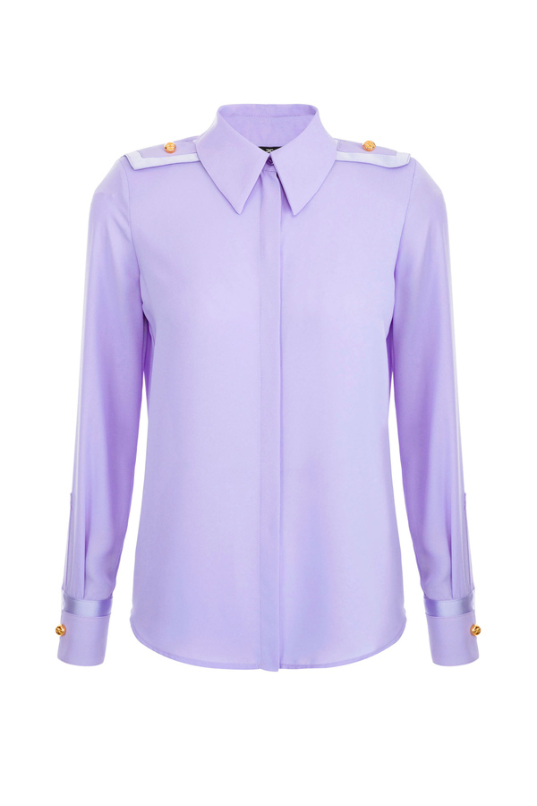 Duchess satin blouse with shoulder pads - Elisabetta Franchi® Outlet