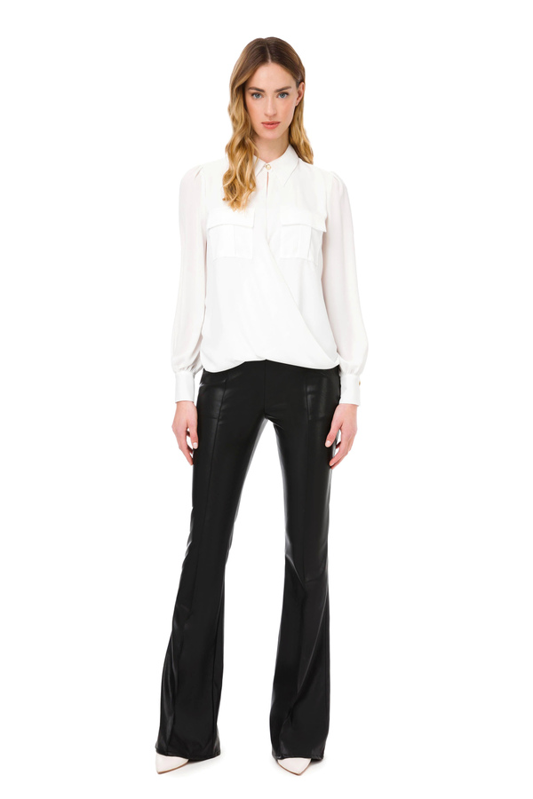 Crossover blouse in georgette fabric. - Elisabetta Franchi® Outlet