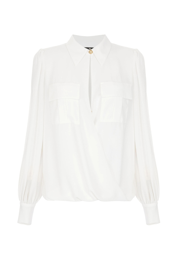Crossover blouse in georgette fabric. - Elisabetta Franchi® Outlet