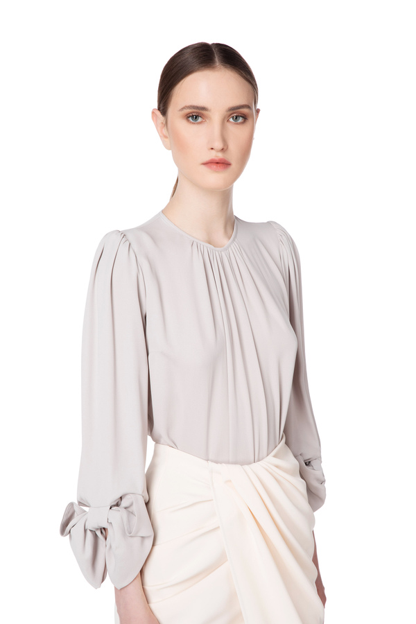 Crew neck blouse with bow sleeves - Elisabetta Franchi® Outlet