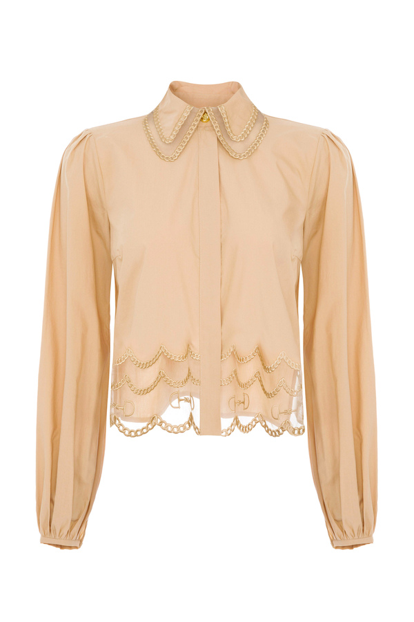 Micro-mesh shirt with lace ascot tie - Elisabetta Franchi® Outlet