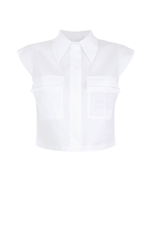 Short-sleeved blouse with embroidery - Elisabetta Franchi® Outlet