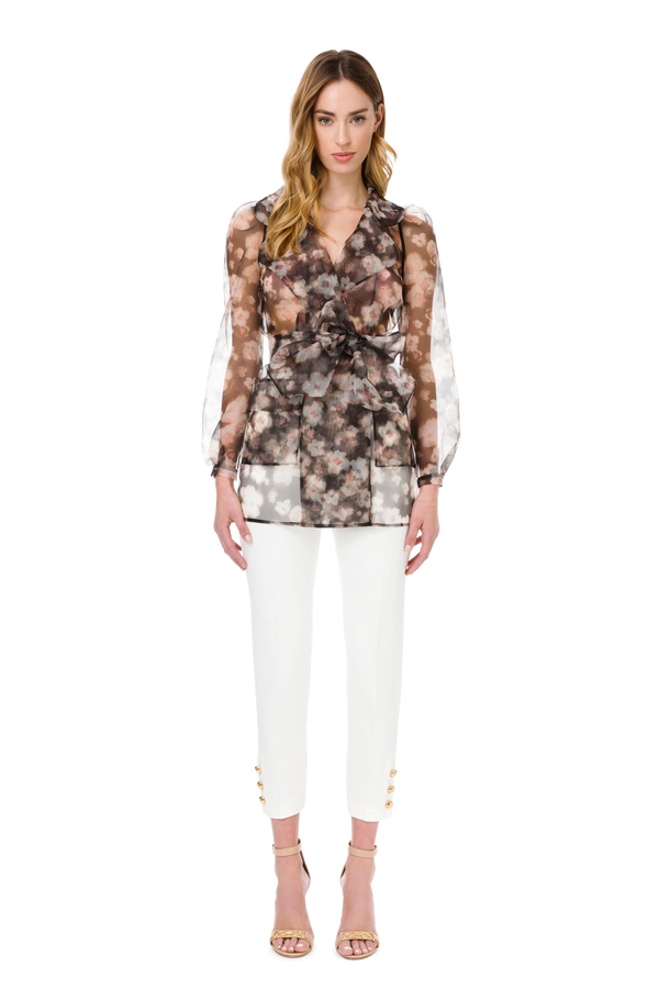 Camisa de organdí transparente con estampado de flores - Elisabetta Franchi® Outlet
