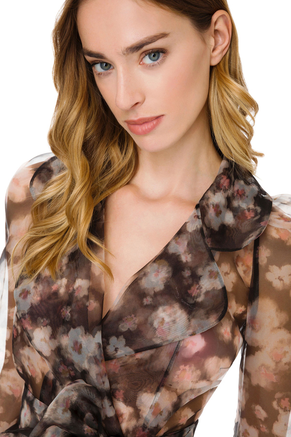 Camisa de organdí transparente con estampado de flores - Elisabetta Franchi® Outlet