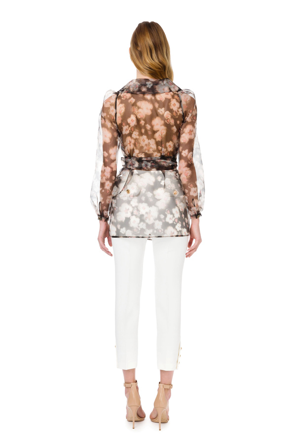 Transparent organza blouse with floral print. - Elisabetta Franchi® Outlet