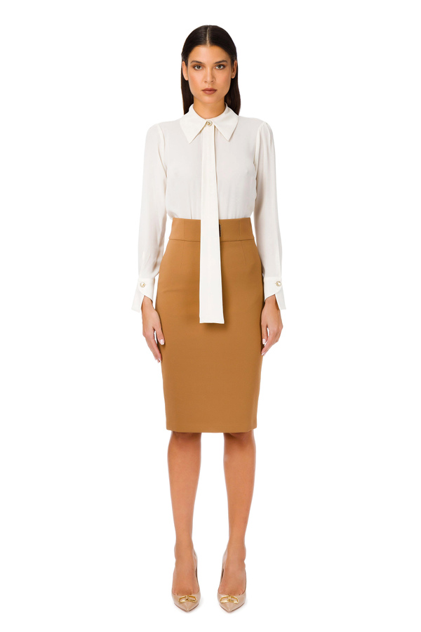 Blouse with flounce and tie - Elisabetta Franchi® Outlet