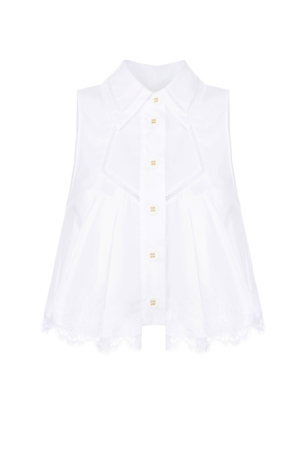 Crop blouse in embroidered lace - Elisabetta Franchi® Outlet