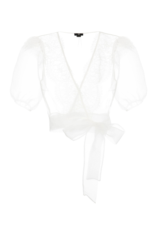 Short blouse in organza and lace - Elisabetta Franchi® Outlet