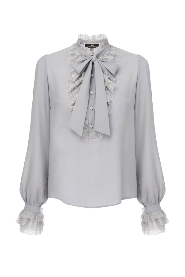 Blouse in georgette fabric with ruffles and bow - Elisabetta Franchi® Outlet