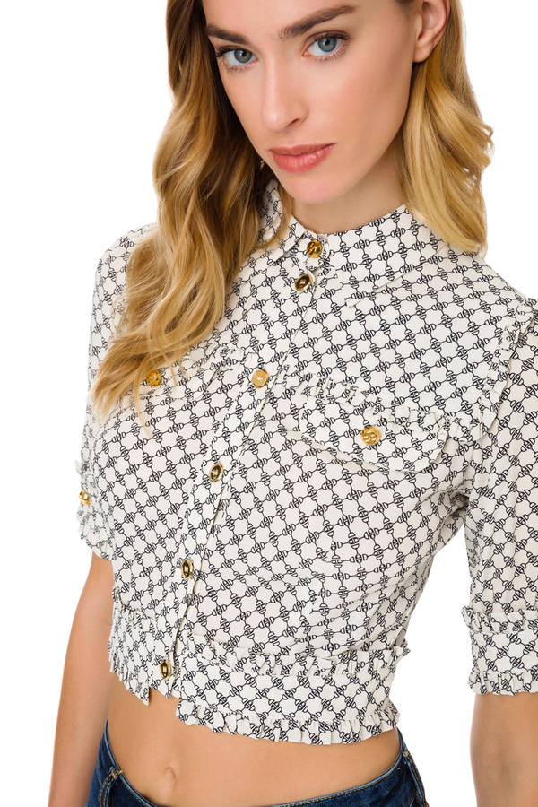 Short blouse with horse bit print - Elisabetta Franchi® Outlet