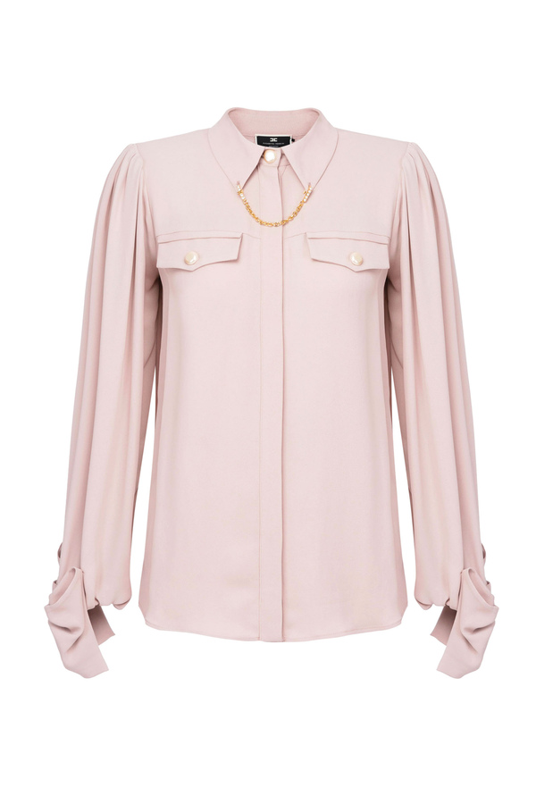 Elisabetta Franchi georgette blouse with bow and charm - Elisabetta Franchi® Outlet