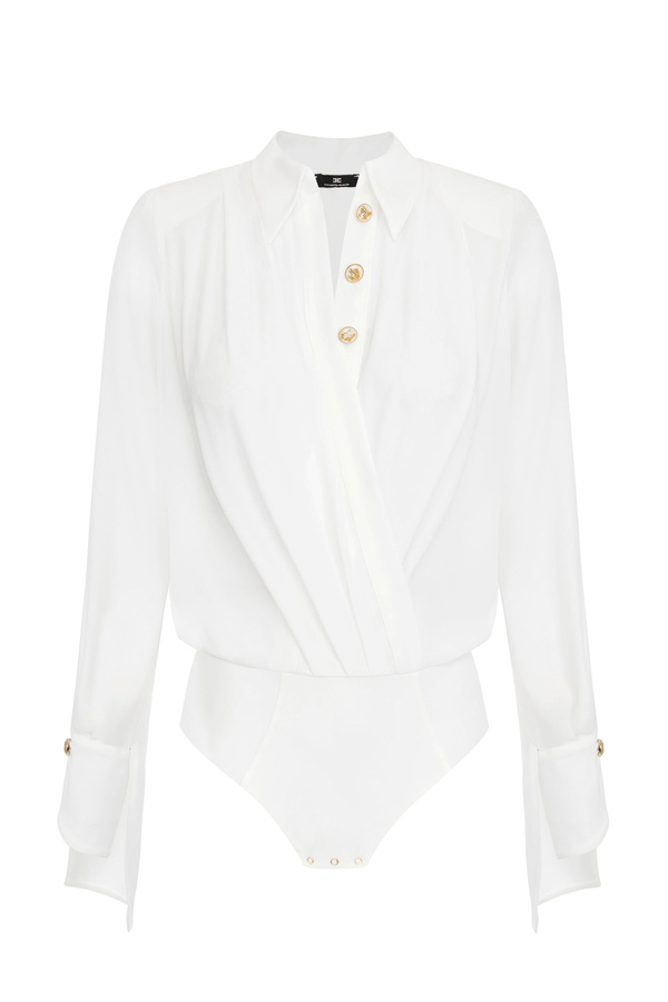 Bodysuit-style crossover blouse in georgette fabric - Elisabetta Franchi® Outlet