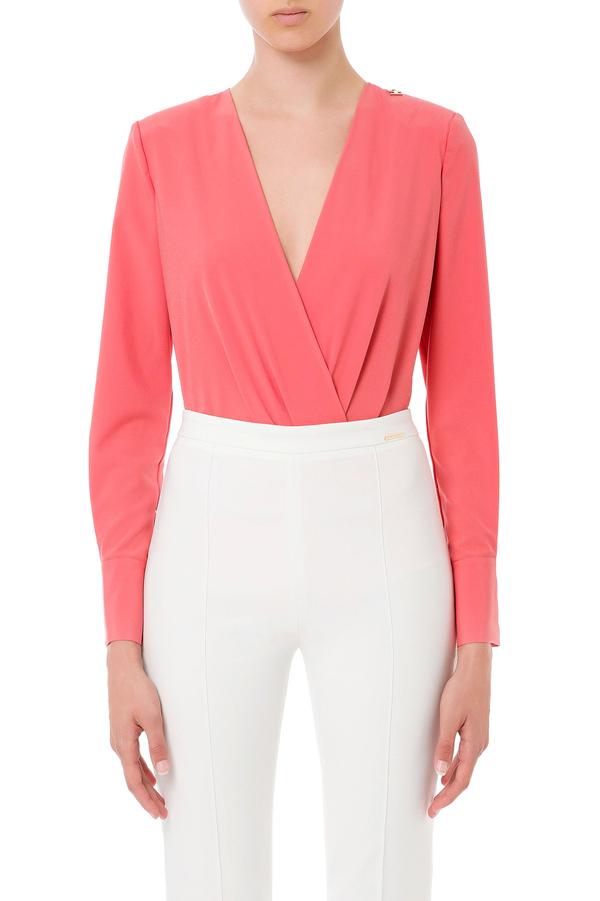 Bodysuit-style blouse with crossover neckline - Elisabetta Franchi® Outlet