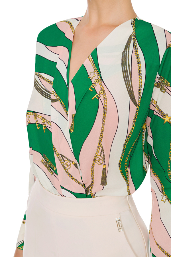 Printed crossover bodysuit-style blouse - Elisabetta Franchi® Outlet