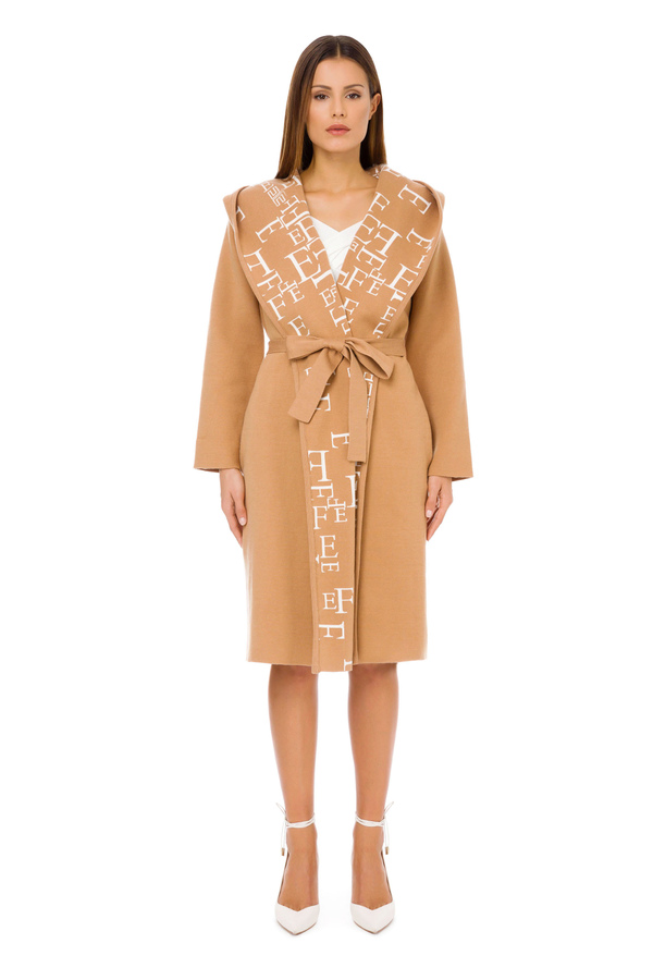 Belted coat with lettering print lining - Elisabetta Franchi® Outlet