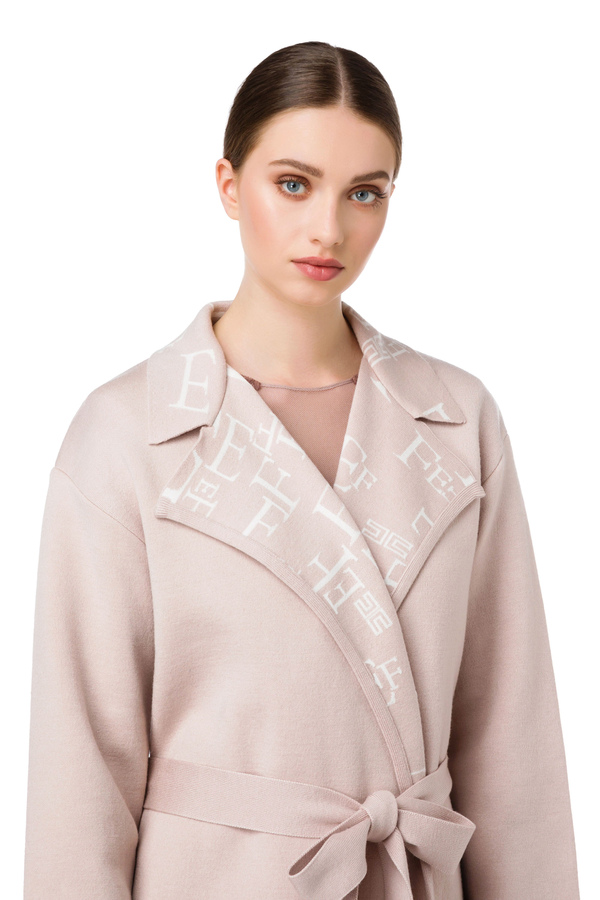 Jacquard coat with Elisabetta Franchi logo - Elisabetta Franchi® Outlet
