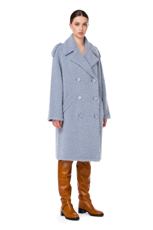 Bouclé coat with maxi lapels - Elisabetta Franchi® Outlet