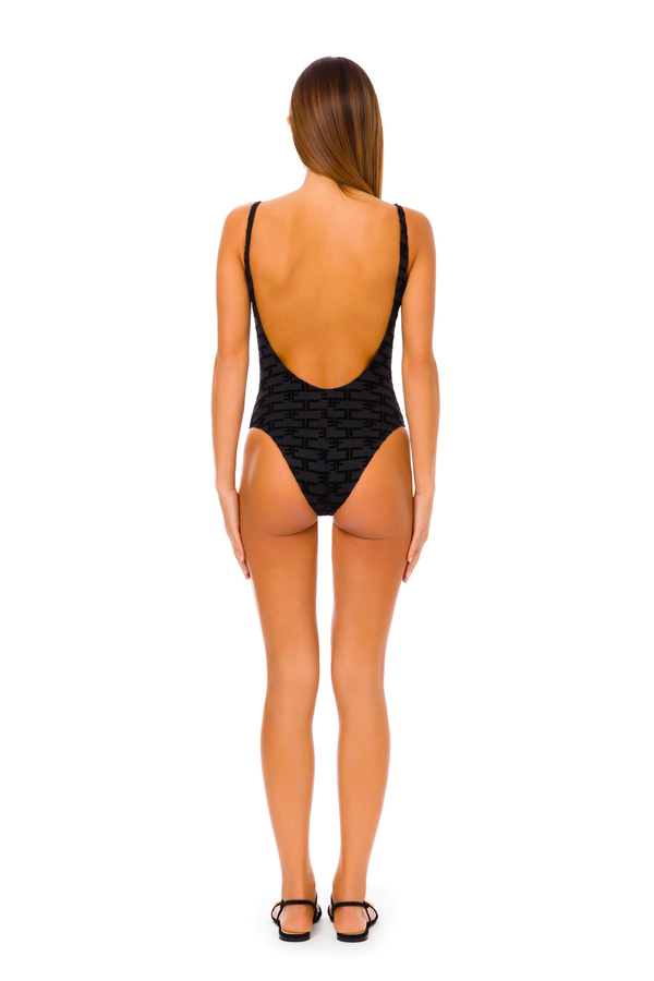 One-piece swimsuit with monogram print - Elisabetta Franchi® Outlet