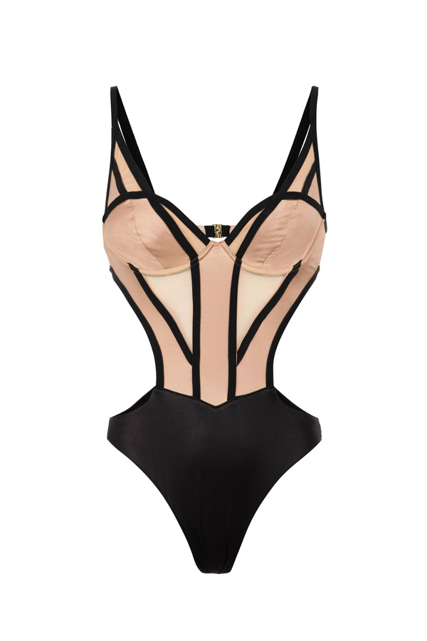 Trikini in contrasting tulle fabric - Elisabetta Franchi® Outlet