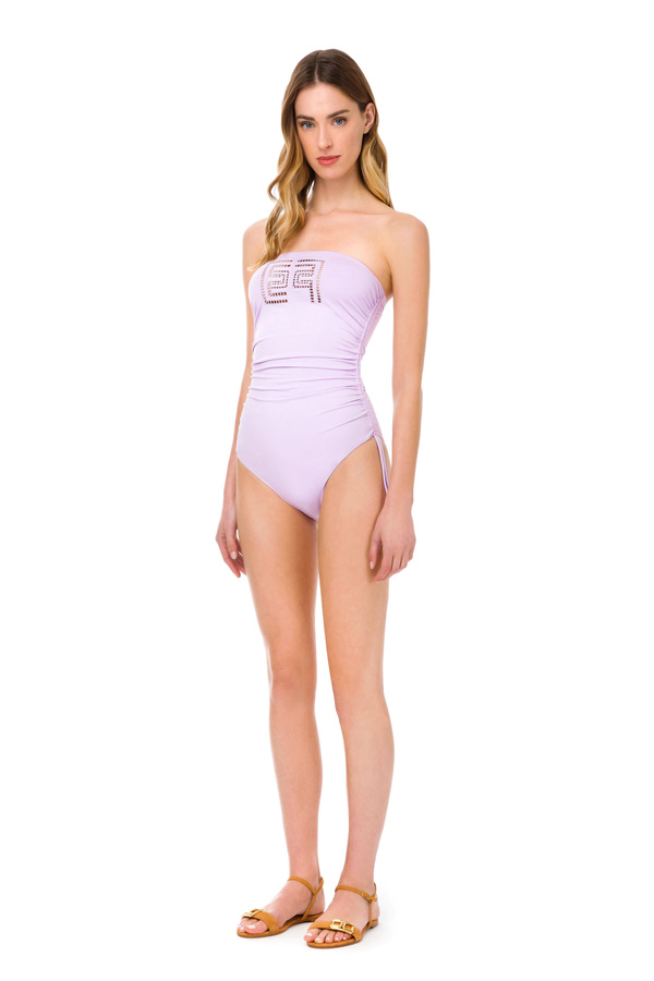 One-piece bandeau swimsuit with ajour-effect embroidery - Elisabetta Franchi® Outlet