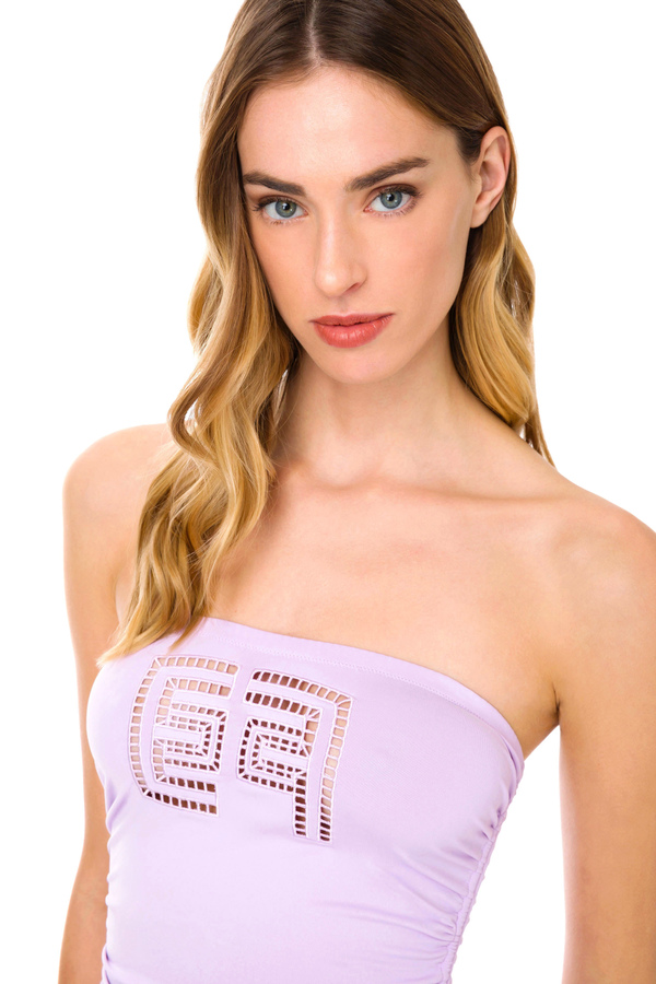 One-piece bandeau swimsuit with ajour-effect embroidery - Elisabetta Franchi® Outlet