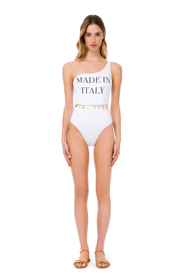 Made in Italy one-shoulder swimsuit with charms - Elisabetta Franchi® Outlet