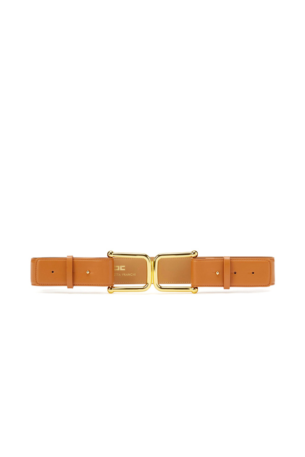 Belt with light gold logoed buckle - Elisabetta Franchi® Outlet