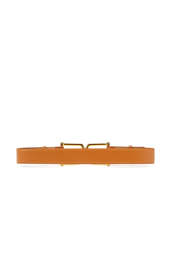 Belt with light gold logoed buckle - Elisabetta Franchi® Outlet