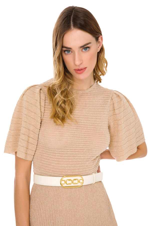High waist belt with Elisabetta Franchi light gold logo - Elisabetta Franchi® Outlet