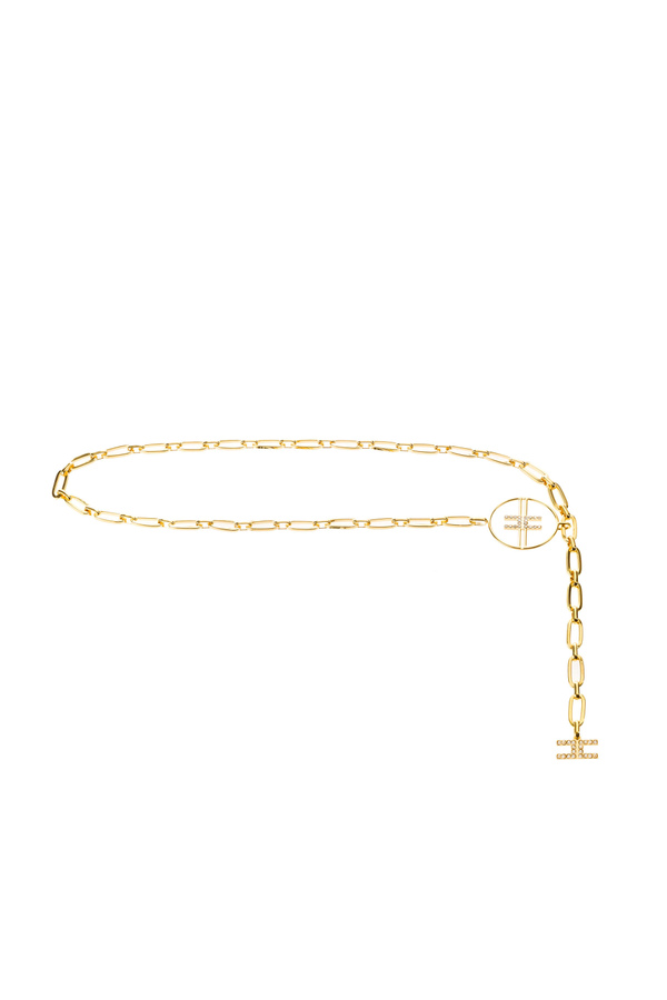 Light gold chain belt with logo charm - Elisabetta Franchi® Outlet