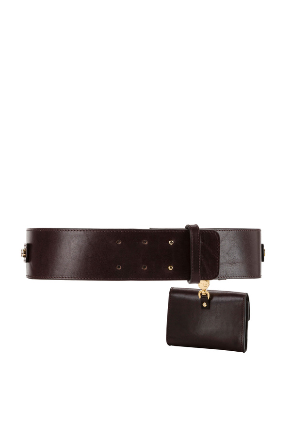 Cintura in cuoio con borsello staccabile - Elisabetta Franchi® Outlet