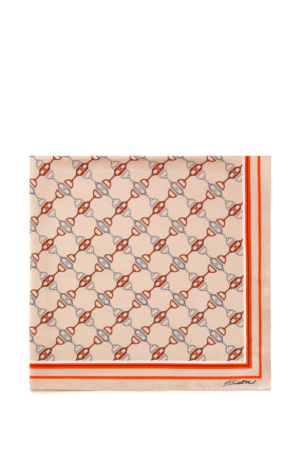 Large silk twill foulard scarf with horse bit print - Elisabetta Franchi® Outlet