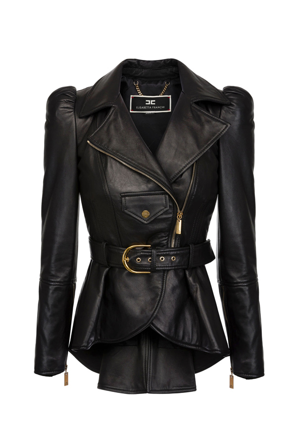 Biker jacket with belt - Elisabetta Franchi® Outlet