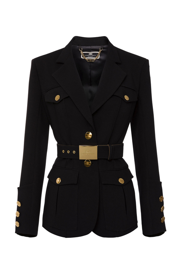 Army-chic jacket with logo belt - Elisabetta Franchi® Outlet