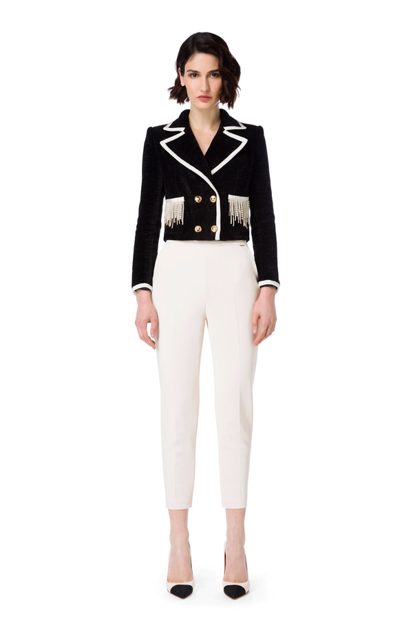 Elegant velvet jacket with pearls and rhinestones - Elisabetta Franchi® Outlet