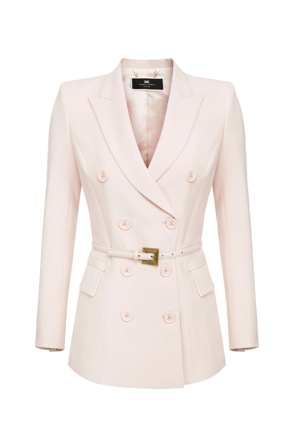 Long-sleeved jacket with Elisabetta Franchi belt - Elisabetta Franchi® Outlet