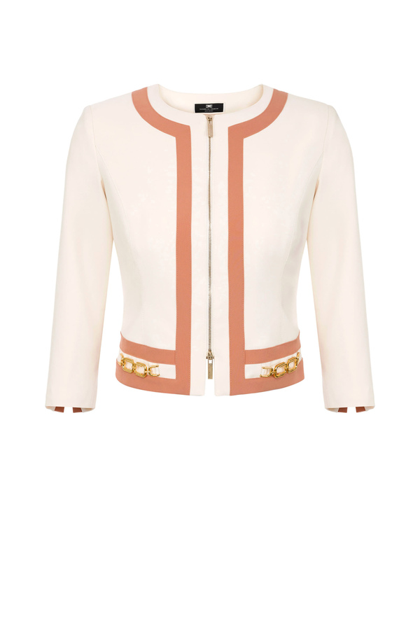 Two-tone short jacket with light gold horse bits - Elisabetta Franchi® Outlet