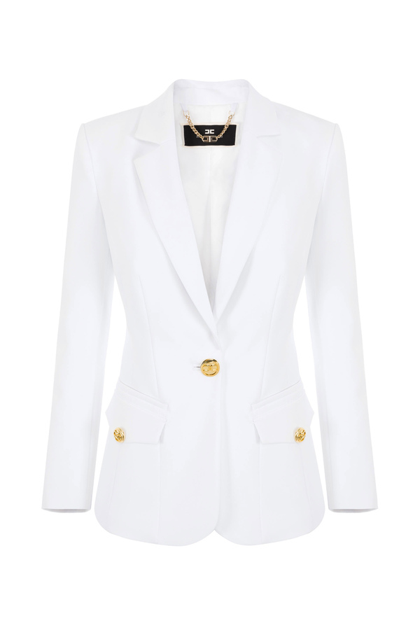 Jacket with V-neck and light gold button - Elisabetta Franchi® Outlet