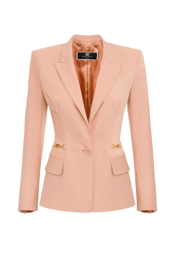 Low-cut jacket with light gold horse bit accessory - Elisabetta Franchi® Outlet