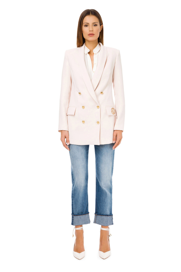 Elisabetta Franchi double-breasted jacket with lapels and light gold logo - Elisabetta Franchi® Outlet