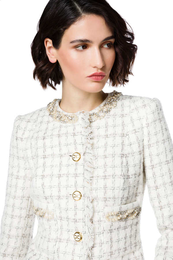 Tweed mini jacket with pearls - Elisabetta Franchi® Outlet