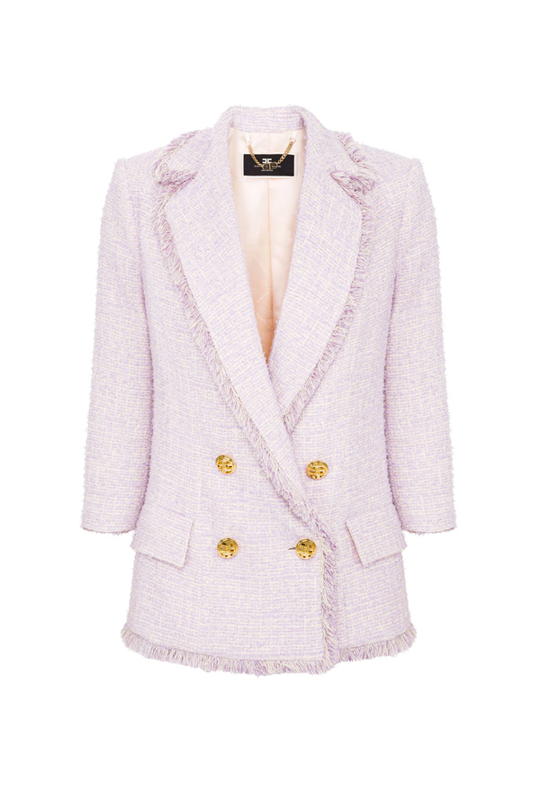Tweed-Jacke mit 3/4-Ärmeln und zweireihigem Verschluss - Elisabetta Franchi® Outlet
